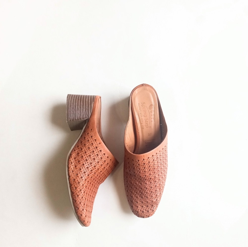 Spring Step Arlyse Camel Slip On Mules Comfort Shoe Women's 37